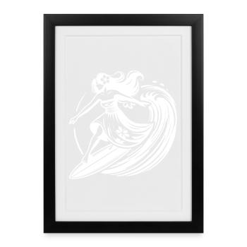 Fille de surf hawaïenne sur les vagues tropicales - Affiche encadrée (27 × 37 cm) - noir - Devant