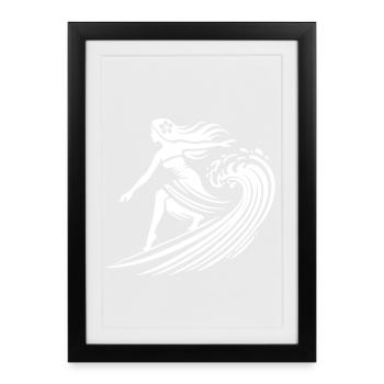 Surfeuse hawaïenne Fille Vagues Chevauchant Tropical - Affiche encadrée (27 × 37 cm) - noir - Devant
