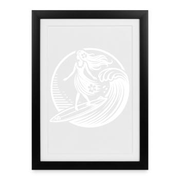 Hawaiian Surf Girl Vintage Floral Beach - Framed poster (27 × 37 cm) - black - Front