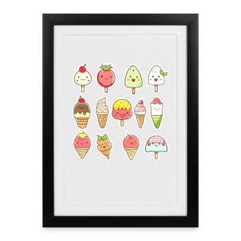 Eiscreme Cartoon Look - Gerahmtes Poster (27 × 37 cm) - Schwarz - Vorne