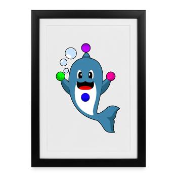 Dolphin juggler juggling - Framed poster (27 × 37 cm) - black - Front