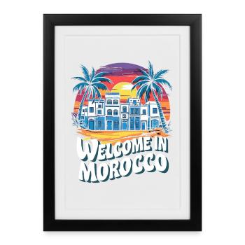 Moroccan Dusk With City And Palm Tree - Framed poster (27 × 37 cm) - black - Front