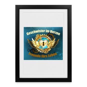 Brothers in the heart with wings and heart lock - Framed poster (27 × 37 cm) - black - Front