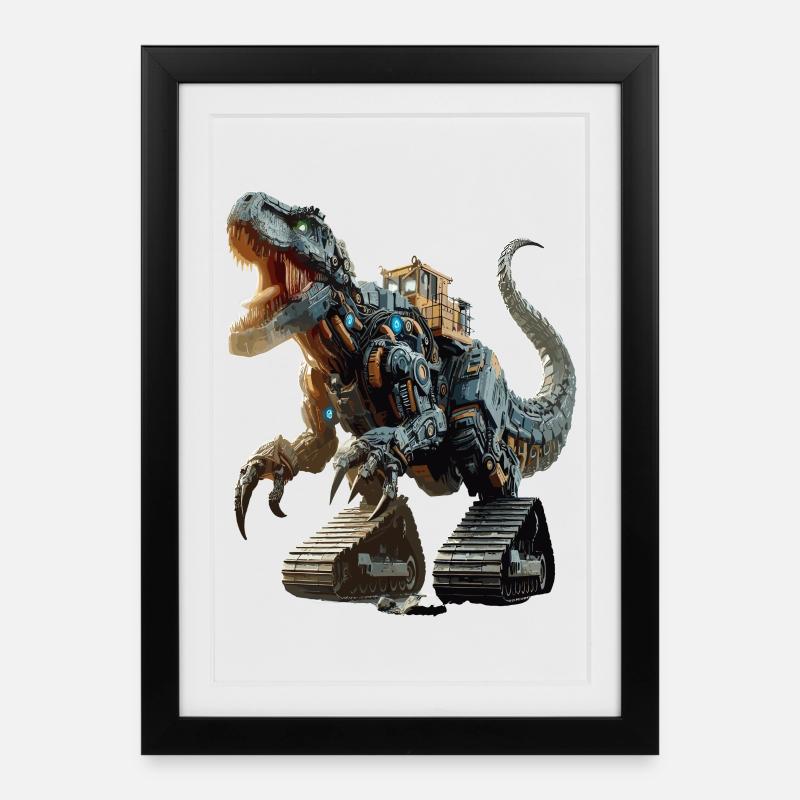 Bagger T-Rex Dinosaurier - Gerahmtes Poster (27 × 37 cm) - Schwarz