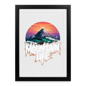 Lune de montagne à couper le souffle avec coucher de soleil - Affiche encadrée (27 × 37 cm) - noir - Devant