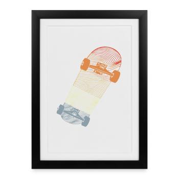 Dessin au trait de skateboard vintage - Affiche encadrée (27 × 37 cm) - noir - Devant