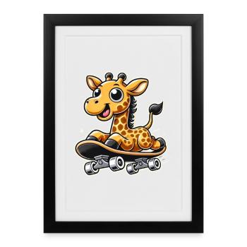 Giraffe Skateboarding - Framed poster (27 × 37 cm) - black - Front
