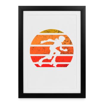 Patineur à roulettes rétro Silhouette Sunset - Affiche encadrée (27 × 37 cm) - noir - Devant