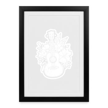 Ukulélé Look Bande Dessinée - Affiche encadrée (27 × 37 cm) - noir - Devant