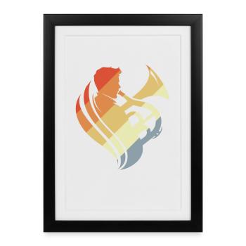 Croquis de joueur de tuba vintage - Affiche encadrée (27 × 37 cm) - noir - Devant