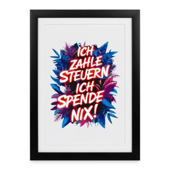 Je paie des impôts, je ne donne rien ! Dicton amusant - Affiche encadrée (27 × 37 cm) - noir - Devant