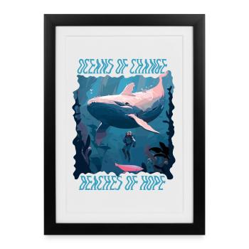 Bathing beach & sea plastic-free against pollution - Framed poster (27 × 37 cm) - black - Front