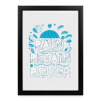 Rain Keep Réutilisation - Affiche encadrée (27 × 37 cm) - noir - Devant