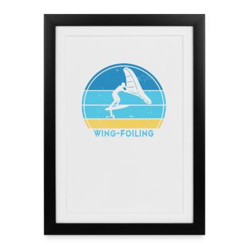 Wingfoil Surfer Hydrofoil Kitefoil Wingsurf - Affiche encadrée (27 × 37 cm) - noir - Devant