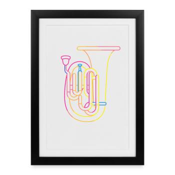 Tuba Drawing Retro - Framed poster (27 × 37 cm) - black - Front