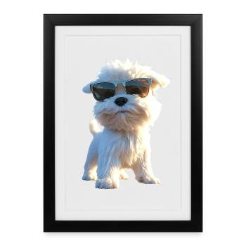 Maltais Petit Chien Maltais Amour Doux Maltais - Affiche encadrée (27 × 37 cm) - noir - Devant