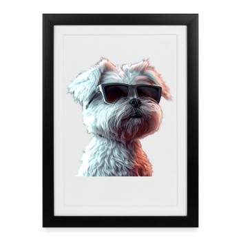 Maltais Petit Chien Maltais Amour Doux Maltais - Affiche encadrée (27 × 37 cm) - noir - Devant