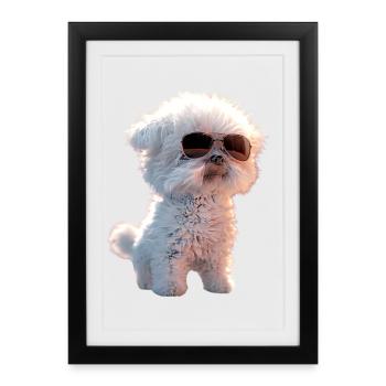 Maltais Petit Chien Maltais Amour Doux Maltais - Affiche encadrée (27 × 37 cm) - noir - Devant