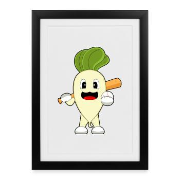 Radis Baseball Batte de Baseball - Affiche encadrée (27 × 37 cm) - noir - Devant