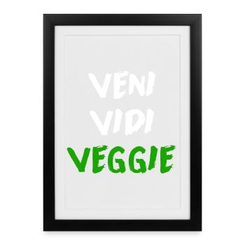Veni Vidi Veggie Funny Vegetarian Slogan Shirt - Framed poster (27 × 37 cm) - black - Front