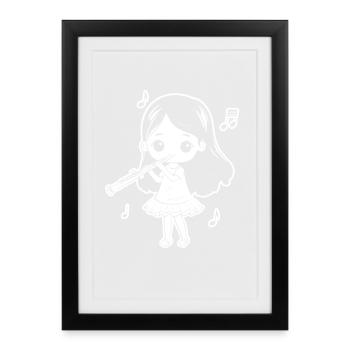 Drôle Flûte Fille Comic Look - Affiche encadrée (27 × 37 cm) - noir - Devant