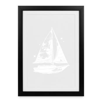 Segelboot Skizze - Gerahmtes Poster (27 × 37 cm) - Schwarz - Vorne