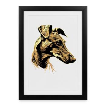 Greyhound Dog Lover Chien de chasse Amour Greyhound - Affiche encadrée (27 × 37 cm) - noir - Devant