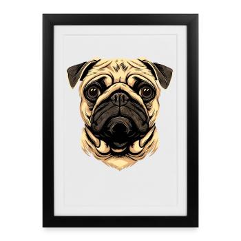 Carlin Beige Les chiens adorent Carlin Petit carlin mignon - Affiche encadrée (27 × 37 cm) - noir - Devant
