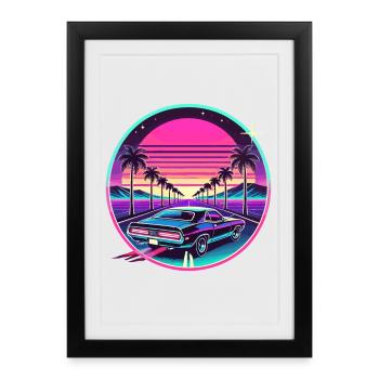 Rétro Sunset Car Drive Vaporwave Design esthétique - Affiche encadrée (27 × 37 cm) - noir - Devant