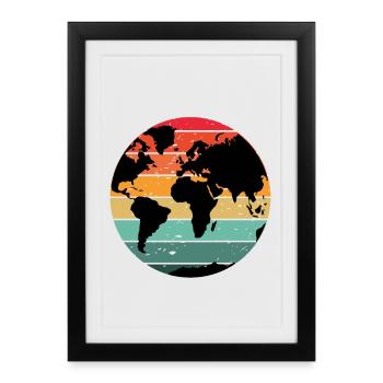 Colorful Retro World Map Design - Framed poster (27 × 37 cm) - black - Front