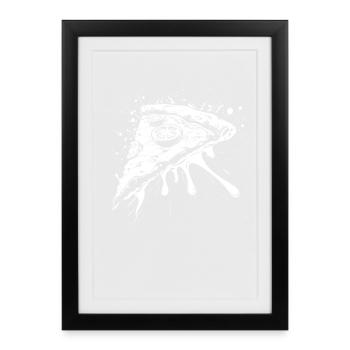 Dessin de morceau de pizza - Affiche encadrée (27 × 37 cm) - noir - Devant