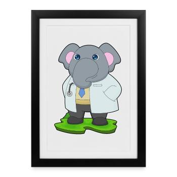 Éléphant Docteur Blouse de médecin - Affiche encadrée (27 × 37 cm) - noir - Devant