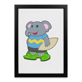 Elephant Surfing Surfboard Summer - Framed poster (27 × 37 cm) - black - Front