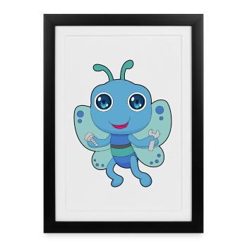 Clé mécanique papillon - Affiche encadrée (27 × 37 cm) - noir - Devant