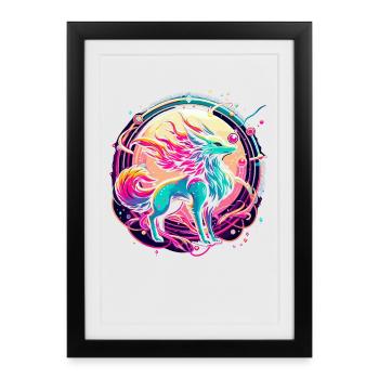 Psychedelic Fox Art - Framed poster (27 × 37 cm) - black - Front