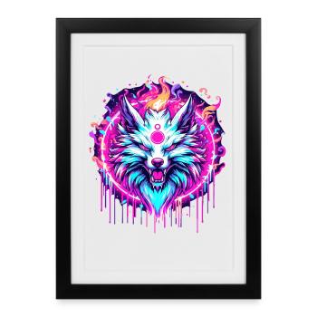 Renard psychédélique - Affiche encadrée (27 × 37 cm) - noir - Devant