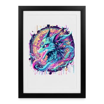 Tête de renard psychédélique Goa Art - Affiche encadrée (27 × 37 cm) - noir - Devant
