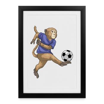 Affe Fußballspieler Fußball - Gerahmtes Poster (27 × 37 cm) - Schwarz - Vorne