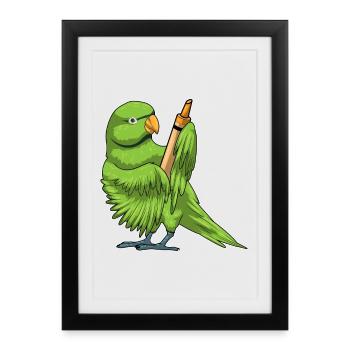 École de crayon Parrot Student - Affiche encadrée (27 × 37 cm) - noir - Devant
