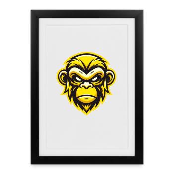 Conception de visage de singe féroce jaune - Affiche encadrée (27 × 37 cm) - noir - Devant
