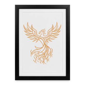 Phoenix Mythical Fire Bird Rising Tribal Art - Framed poster (27 × 37 cm) - black - Front