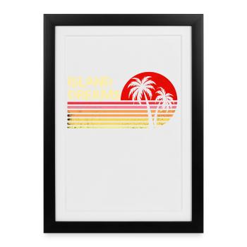 Island Dreams Vintage coucher de soleil palmiers T-shirt rétro - Affiche encadrée (27 × 37 cm) - noir - Devant
