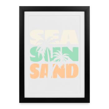 Mer Soleil Sable Plage Palmiers Ambiance d’été T-shirt - Affiche encadrée (27 × 37 cm) - noir - Devant