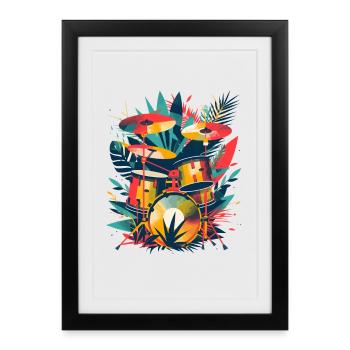 Illustration de batterie - Affiche encadrée (27 × 37 cm) - noir - Devant
