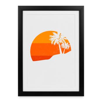 Coucher de soleil Palmiers Rétro Ambiance tropicale - Affiche encadrée (27 × 37 cm) - noir - Devant
