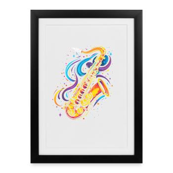 Saxophone Cartoon Look - Affiche encadrée (27 × 37 cm) - noir - Devant