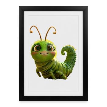 Chenille Drôle Larve Cadeau Mignon Chenille Verte - Affiche encadrée (27 × 37 cm) - noir - Devant