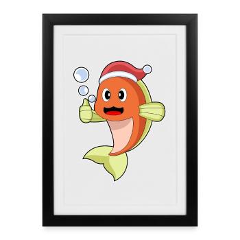 Chapeau de Noël Poisson Noël - Affiche encadrée (27 × 37 cm) - noir - Devant