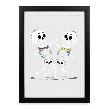Couples de squelettes dansants avec des foulards colorés - Affiche encadrée (27 × 37 cm) - noir - Devant