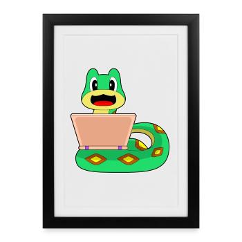 Ordinateur portable serpent - Affiche encadrée (27 × 37 cm) - noir - Devant